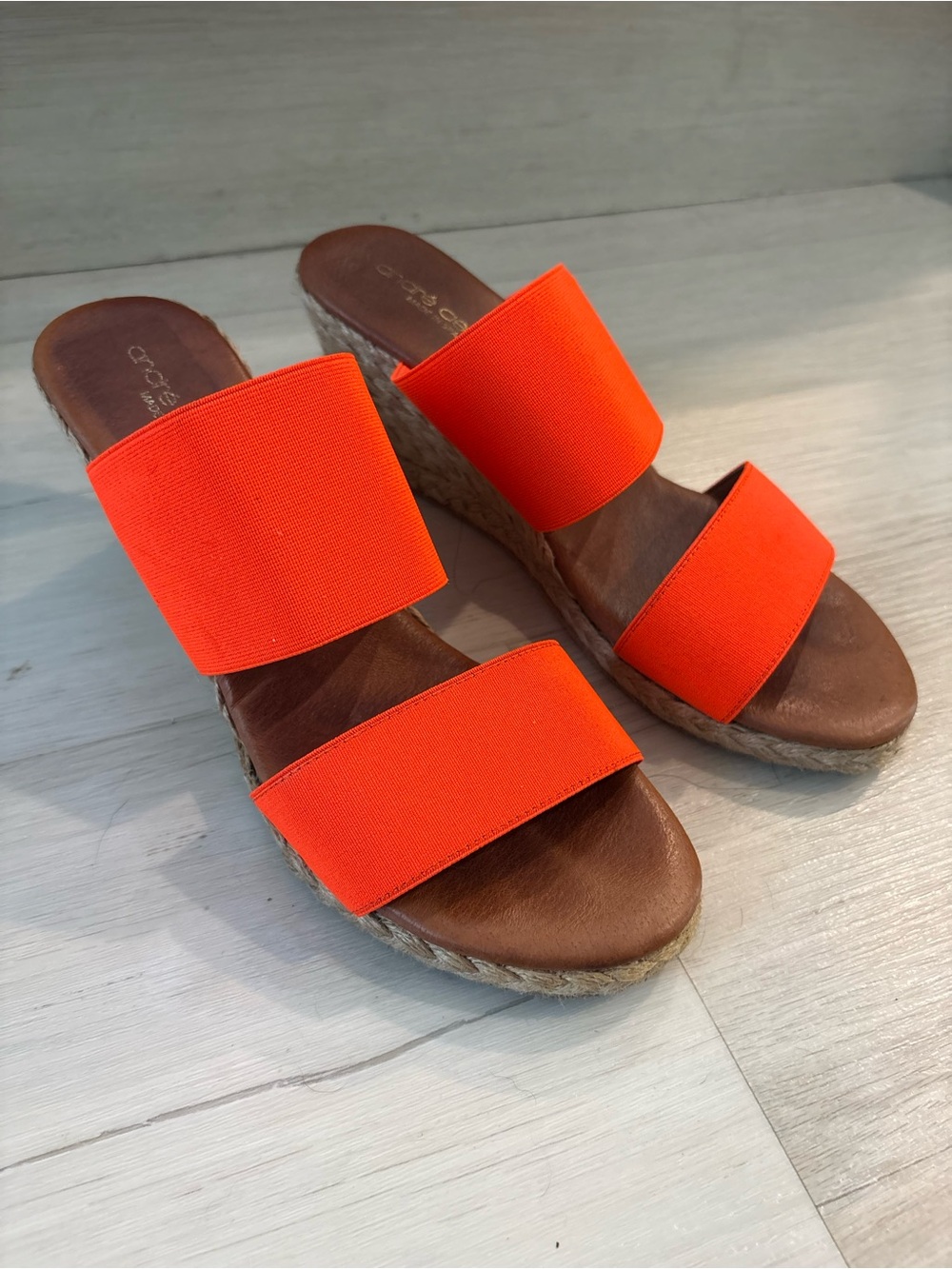 Andre Assous Orange Double-Strap Espadrille Wedge Slides